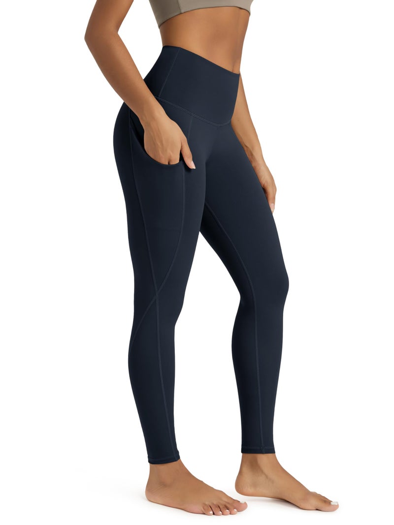 ODODOS Women's High Waisted Full Length Yoga Leggings with Pockets, 28" Inseam Tummy Control Non See Through Workout Athletic Running Yoga Pants, Deep Navy, X-Large - Image 1